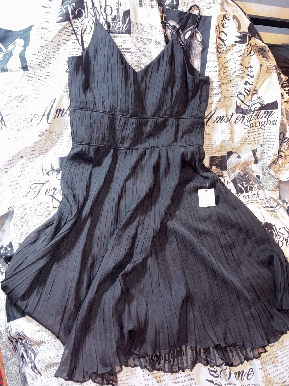 LOFT Black Pleated Midi Slip Dress with Spaghetti Straps - Picture 6 of 8